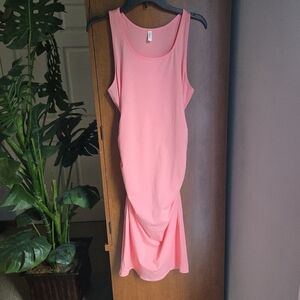 Pink Ruched Scoop Neck Sheath Dress